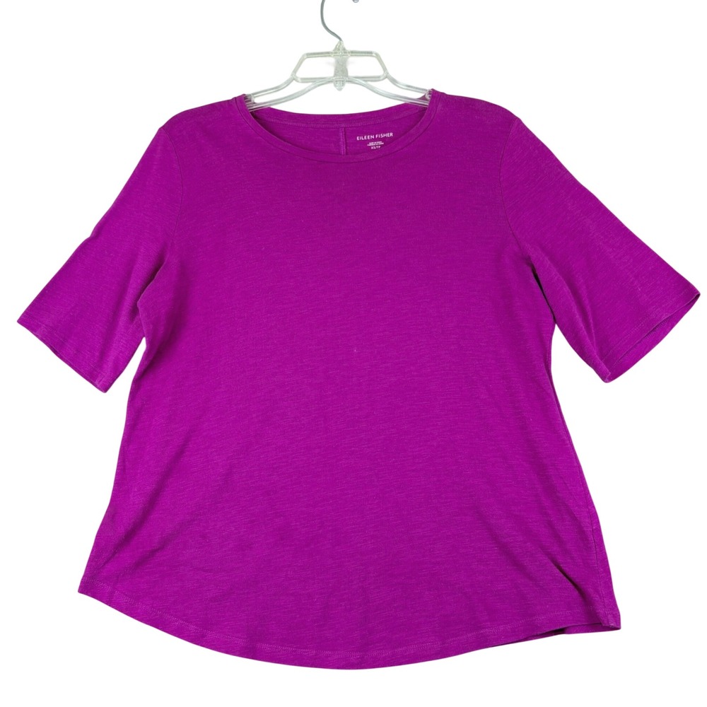 Eileen Fisher XS Magenta Purple Slub Knit Short Sleeve Crew Neck Top Minimalist